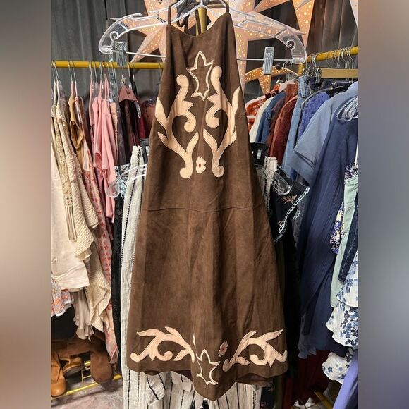 Free People Sienna Suede Mini Dress in Brunette Combo NWOT - Picture 5 of 8